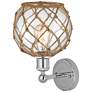 2_Edison Farmhouse Rope 12"H Chrome Sconce w/ Clear Glass Brown Shade more views