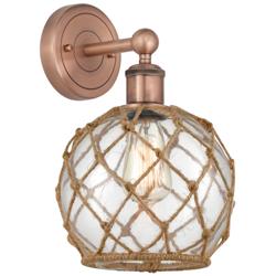 Edison Farmhouse Rope 12"H Copper Sconce w/ Clear Glass Brown Shade