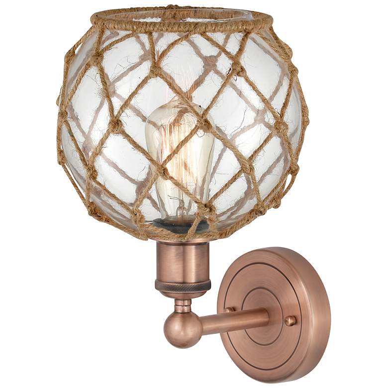 Image 2 Edison Farmhouse Rope 12"H Copper Sconce w/ Clear Glass Brown Shade more views