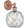 1_Edison Farmhouse Rope 12"H Copper Sconce w/ Clear Glass White Shade