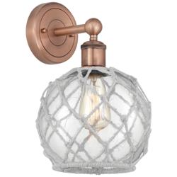 Edison Farmhouse Rope 12"H Copper Sconce w/ Clear Glass White Shade