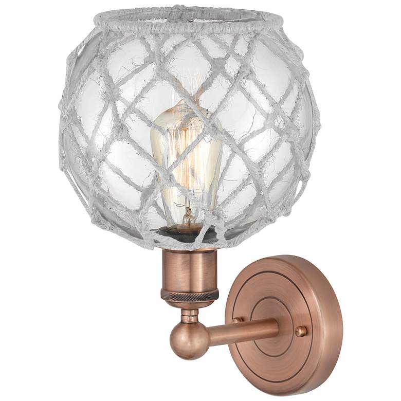 Image 2 Edison Farmhouse Rope 12"H Copper Sconce w/ Clear Glass White Shade more views