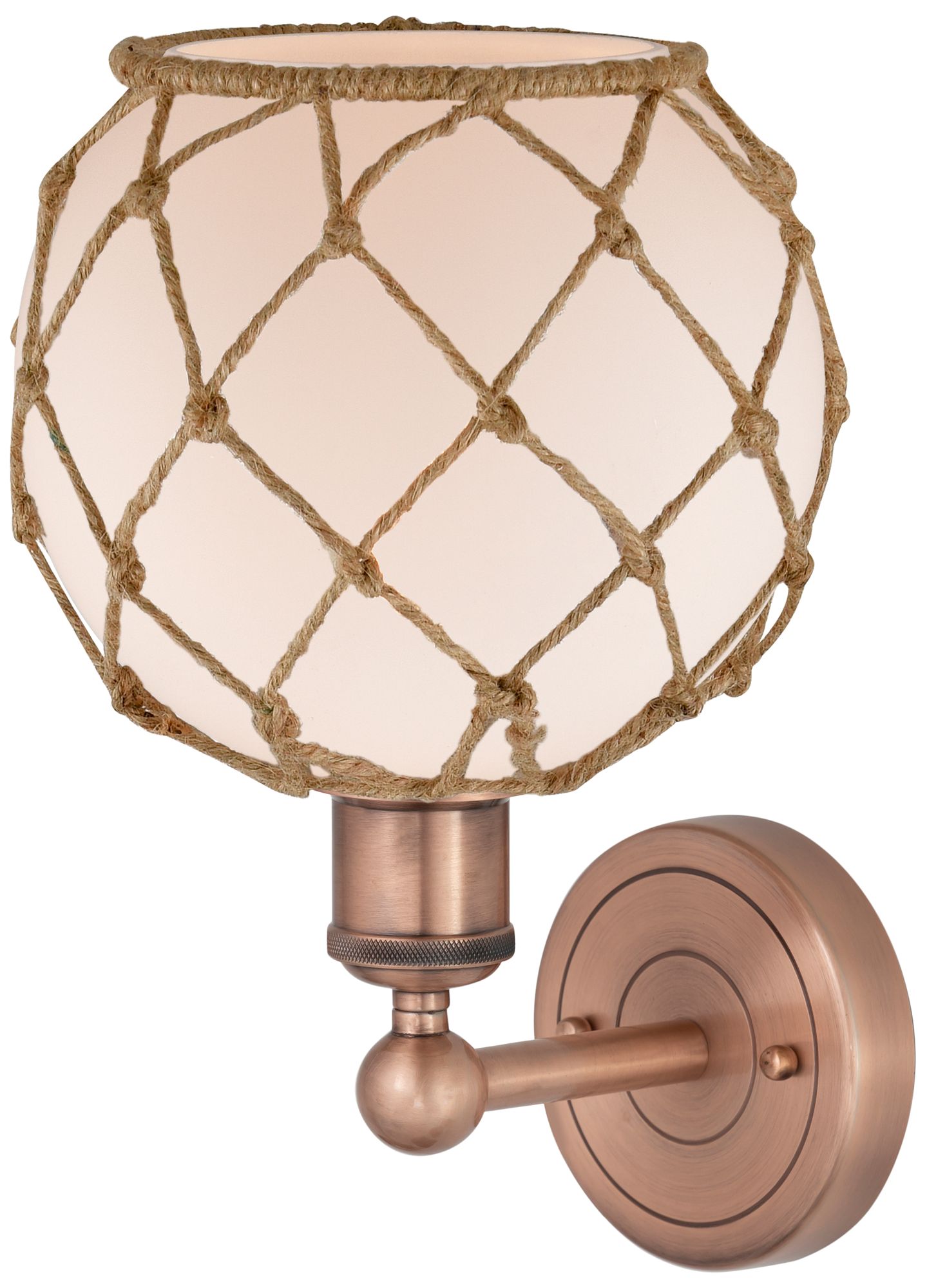 Image 2 Edison Farmhouse Rope 12"H Copper Sconce With White Glass Brown Shade more views