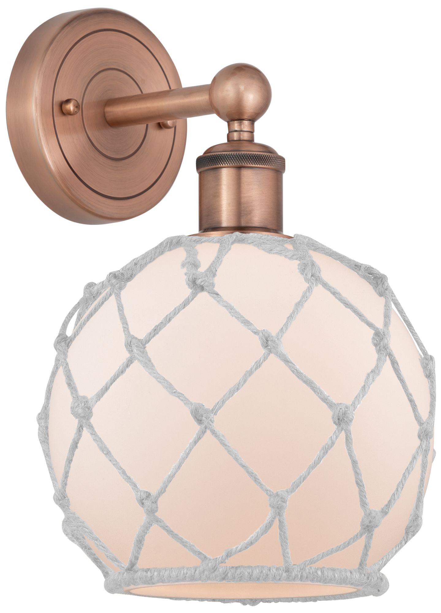 Edison Farmhouse Rope 12"H Copper Sconce With White Glass Shade
