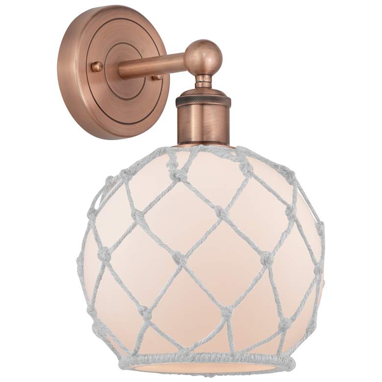 Image 1 Edison Farmhouse Rope 12"H Copper Sconce With White Glass Shade