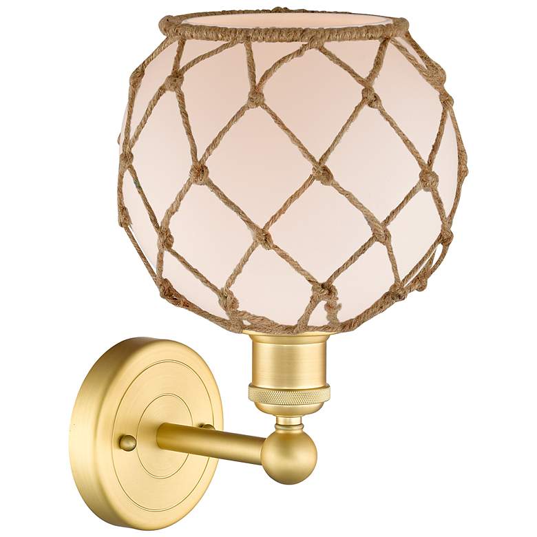 Image 2 Edison Farmhouse Rope 12"H Gold Sconce w/ White Glass Brown Shade more views