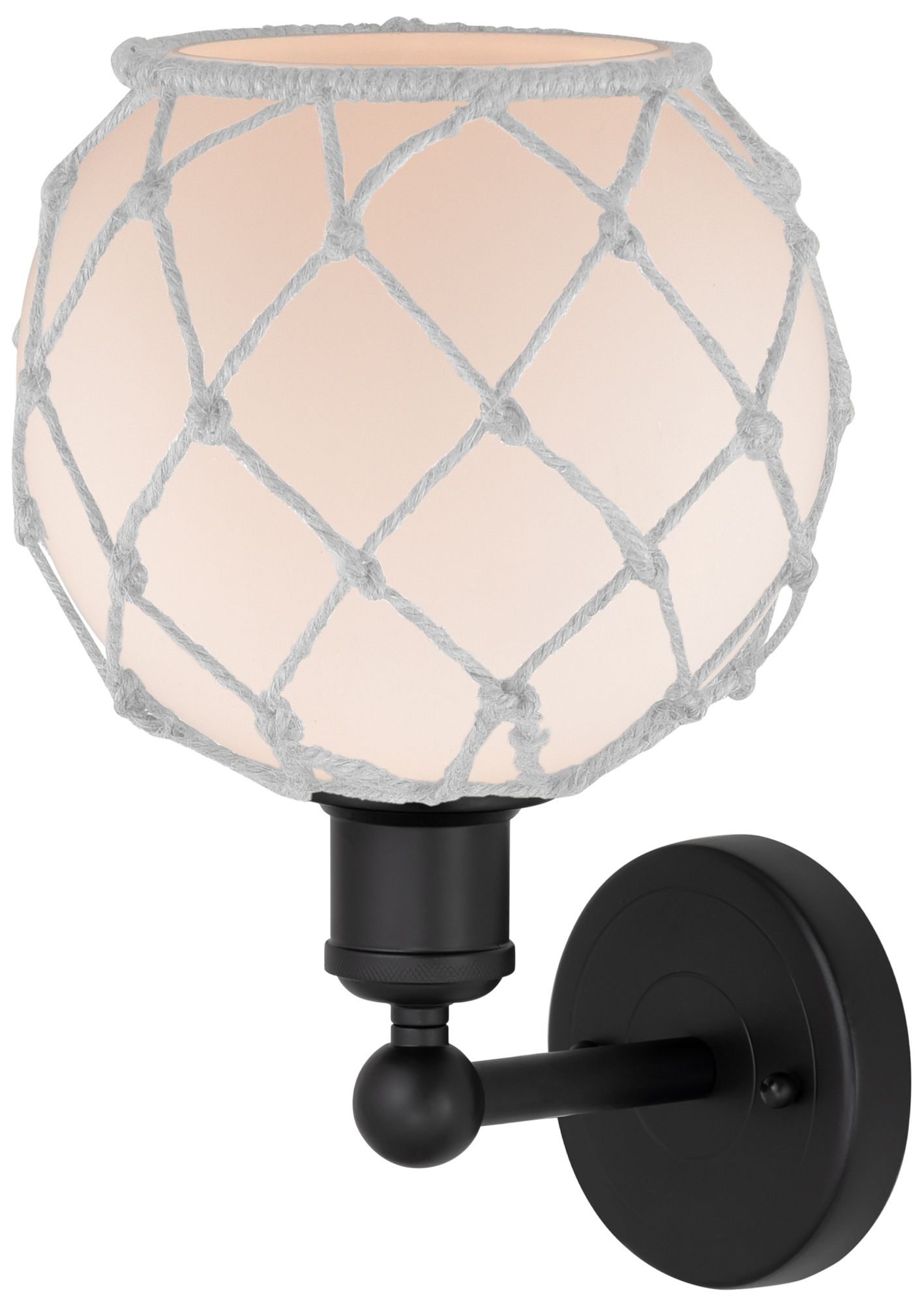 Image 2 Edison Farmhouse Rope 12"H Matte Black Sconce With White Glass Shade more views