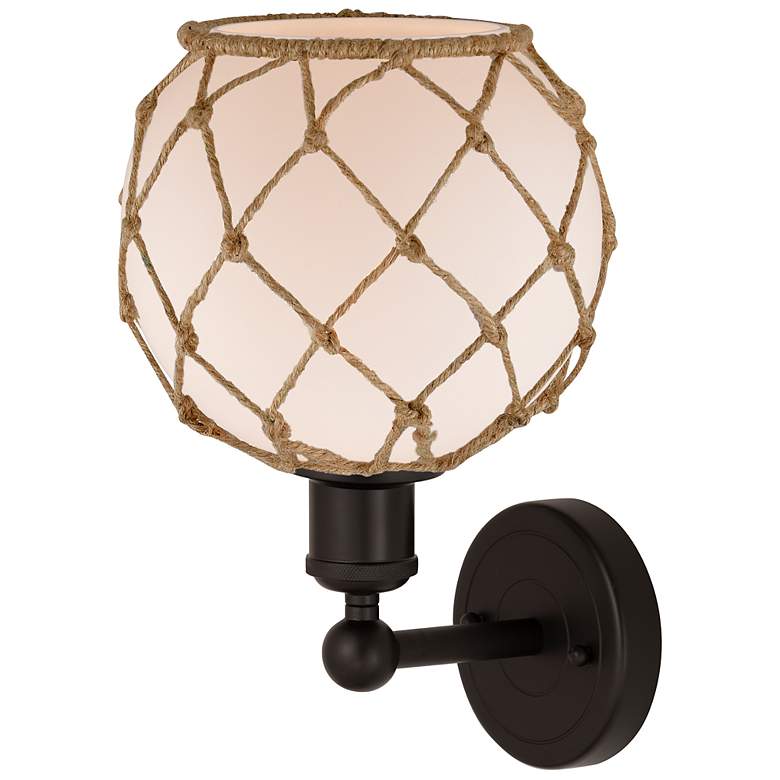 Image 2 Edison Farmhouse Rope 12"H Oiled Bronze Sconce w/ White Brown Shade more views
