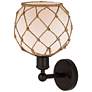 Edison Farmhouse Rope 12"H Oiled Bronze Sconce w/ White Brown Shade
