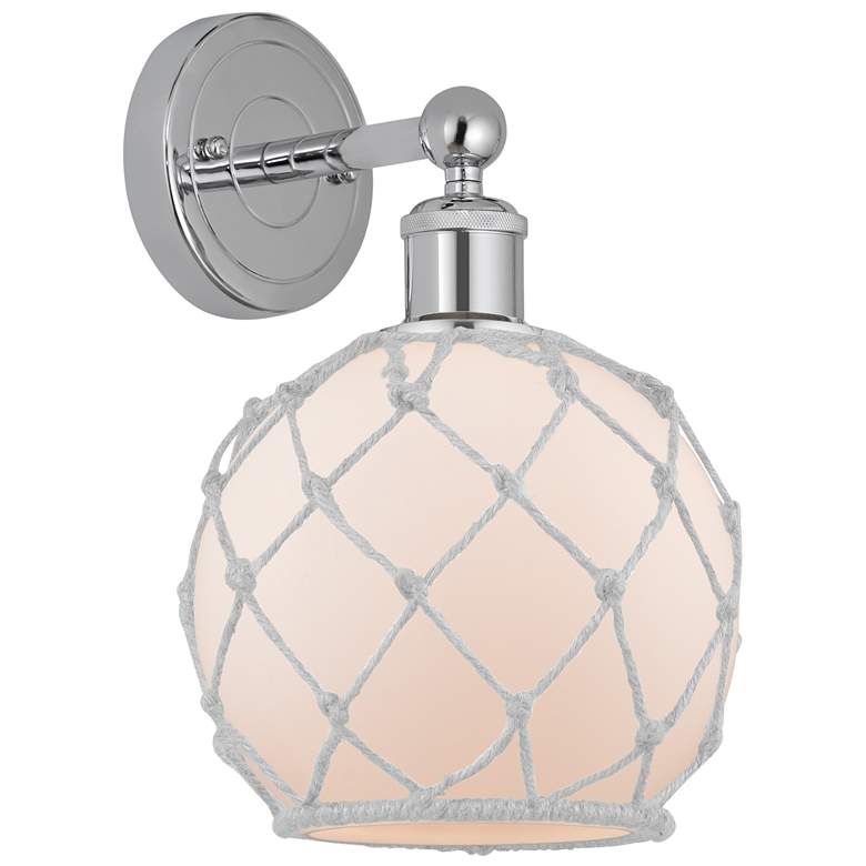 Image 1 Edison Farmhouse Rope 12"H Polished Chrome Sconce w/ White Glass Shade