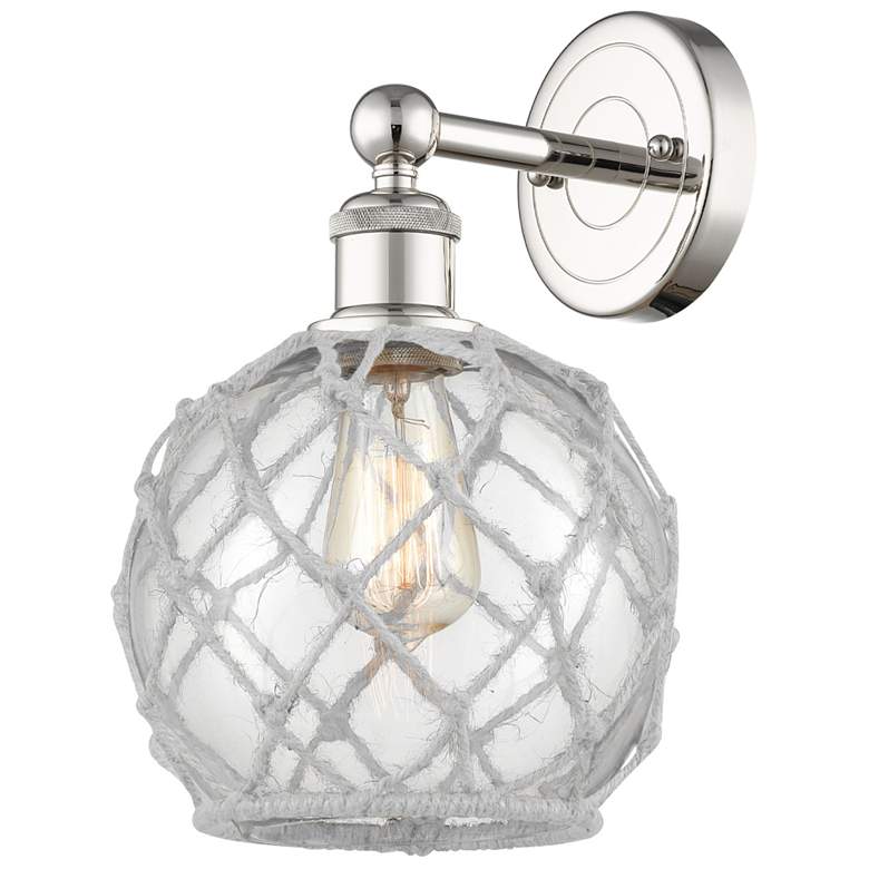 Image 1 Edison Farmhouse Rope 12"H Polished Nickel Sconce w/ Clear White Shade