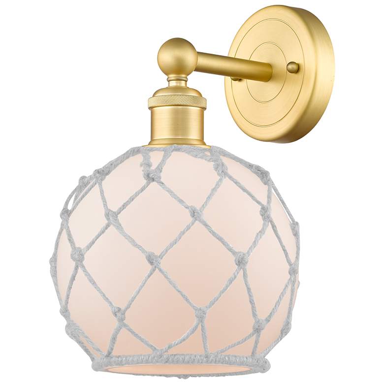 Image 1 Edison Farmhouse Rope 12"H Satin Gold Sconce With White Glass Shade