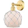 1_Edison Farmhouse Rope 12"H Satin Gold Sconce With White Glass Shade