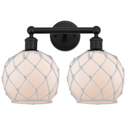 Edison Farmhouse Rope 17"W 2 Light Black Bath Light w/ White Shade