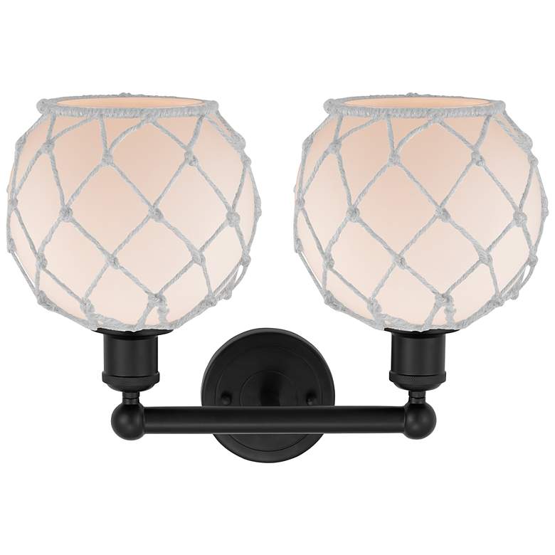 Image 2 Edison Farmhouse Rope 17"W 2 Light Black Bath Light w/ White Shade more views