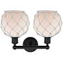 2_Edison Farmhouse Rope 17"W 2 Light Black Bath Light w/ White Shade more views