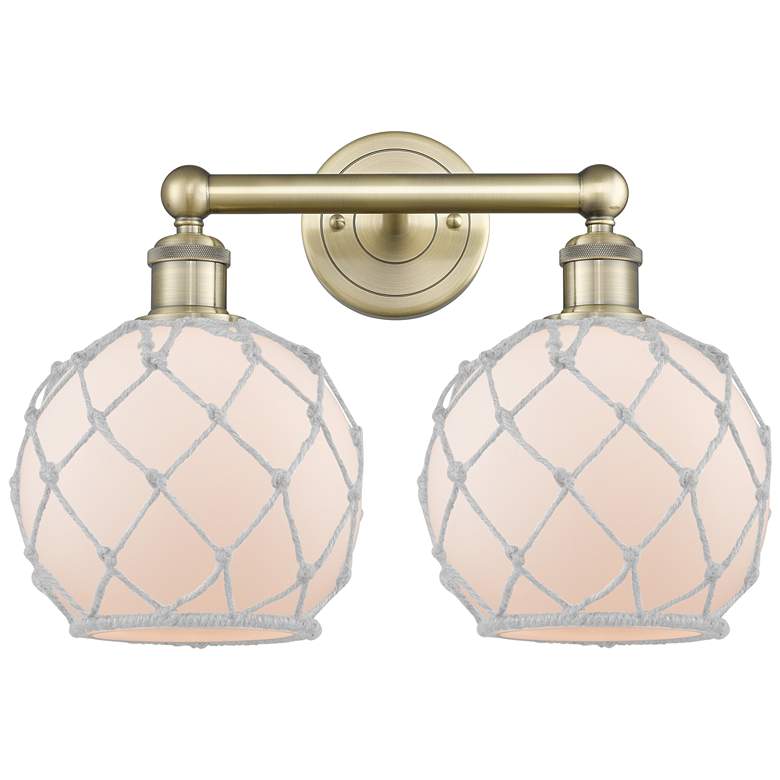 Image 1 Edison Farmhouse Rope 17"W 2 Light Brass Bath Light w/ White Shade