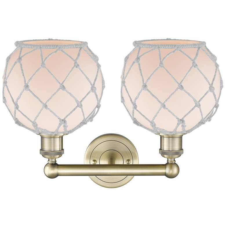 Image 2 Edison Farmhouse Rope 17"W 2 Light Brass Bath Light w/ White Shade more views