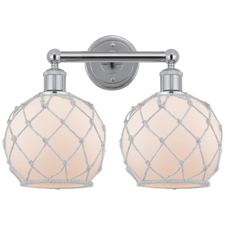 Image 1 Edison Farmhouse Rope 17"W 2 Light Chrome Bath Light w/ White Shade