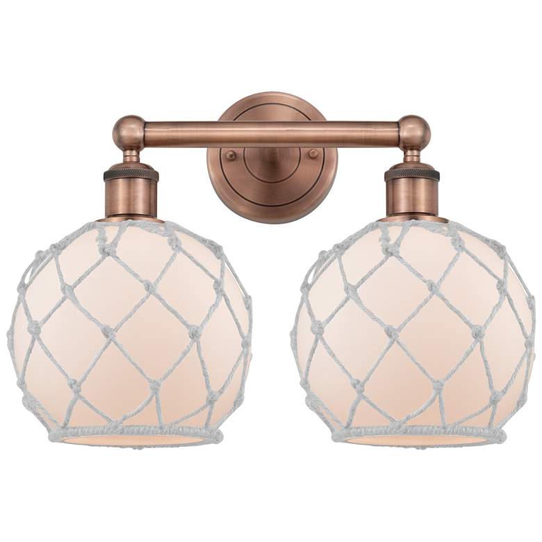 Image 1 Edison Farmhouse Rope 17"W 2 Light Copper Bath Light w/ White Shade