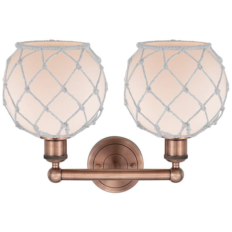 Image 2 Edison Farmhouse Rope 17"W 2 Light Copper Bath Light w/ White Shade more views