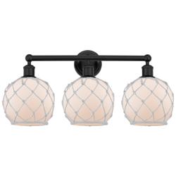 Edison Farmhouse Rope 26"W 3 Light Black Bath Light w/ White Shade