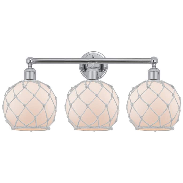 Image 1 Edison Farmhouse Rope 26"W 3 Light Chrome Bath Light w/ White Shade