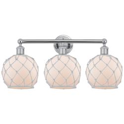 Edison Farmhouse Rope 26"W 3 Light Chrome Bath Light w/ White Shade