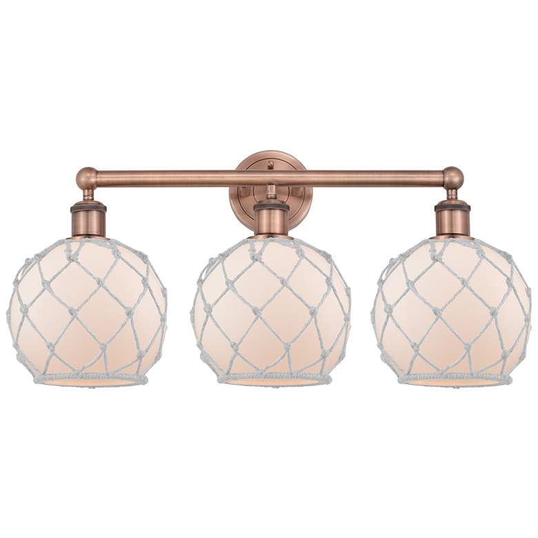 Image 1 Edison Farmhouse Rope 26"W 3 Light Copper Bath Light w/ White Shade