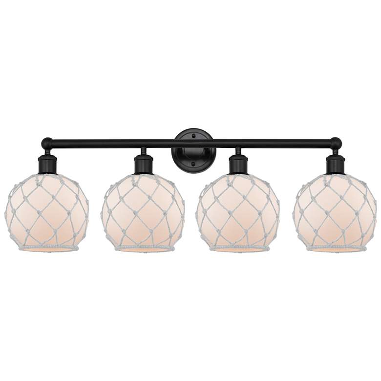 Image 1 Edison Farmhouse Rope 35"W 4 Light Black Bath Light w/ White Shade