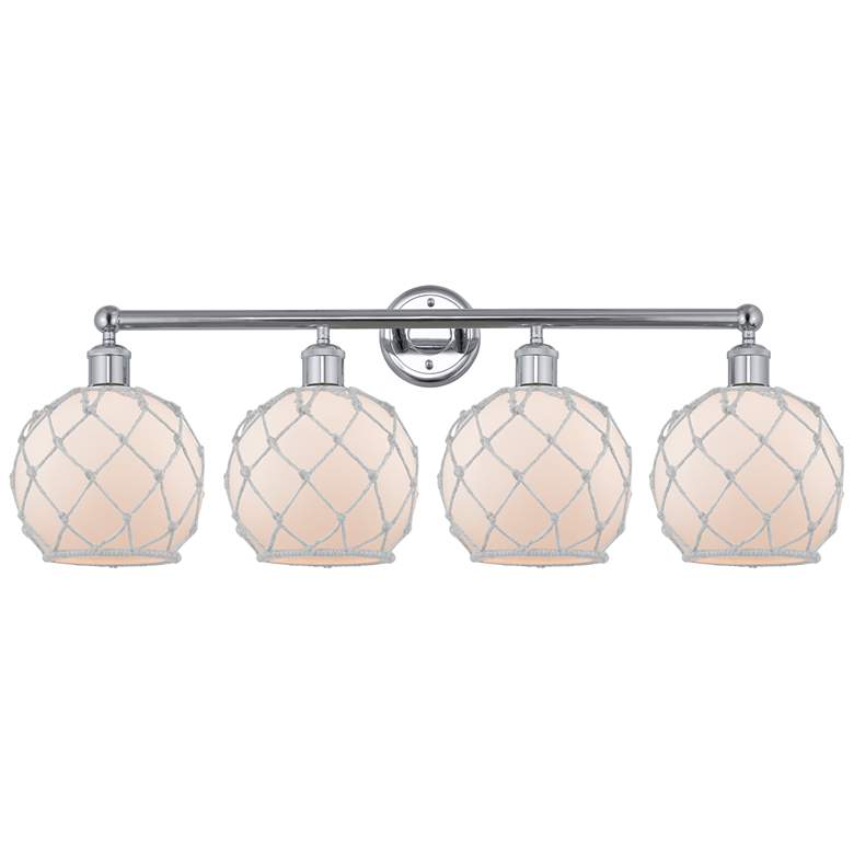 Image 1 Edison Farmhouse Rope 35"W 4 Light Chrome Bath Light w/ White Shade