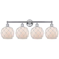 Edison Farmhouse Rope 35"W 4 Light Chrome Bath Light w/ White Shade