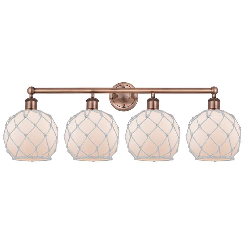 Image 1 Edison Farmhouse Rope 35"W 4 Light Copper Bath Light w/ White Shade