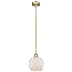 Edison Farmhouse Rope 8"W Brass Stem Mini Pendant w/ White Glass Shade