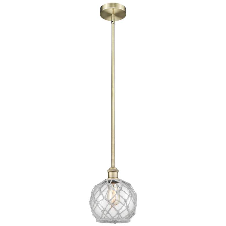 Image 1 Edison Farmhouse Rope 8"W Brass Stem Pendant w/ Clear White Shade