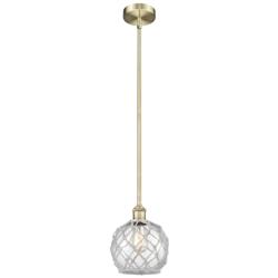 Edison Farmhouse Rope 8"W Brass Stem Pendant w/ Clear White Shade