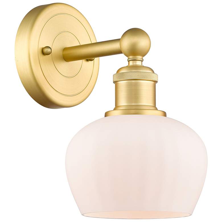 Image 1 Edison Fenton 10 inchHigh Satin Gold Sconce With Matte White Shade