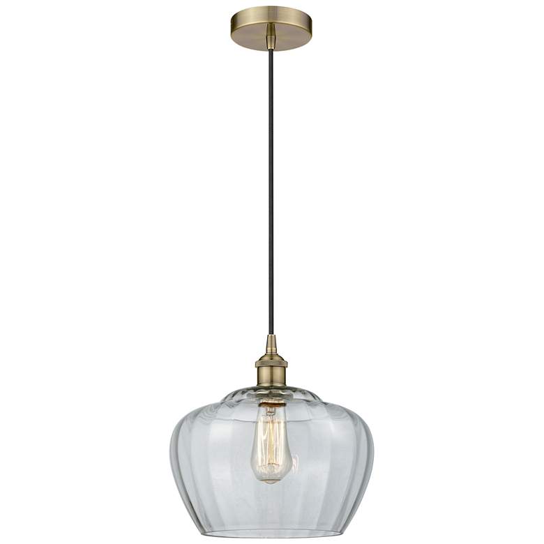 Image 1 Edison Fenton 11" Antique Brass Mini Pendant w/ Clear Shade
