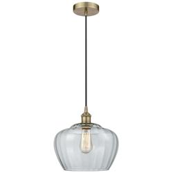 Edison Fenton 11" Antique Brass Mini Pendant w/ Clear Shade