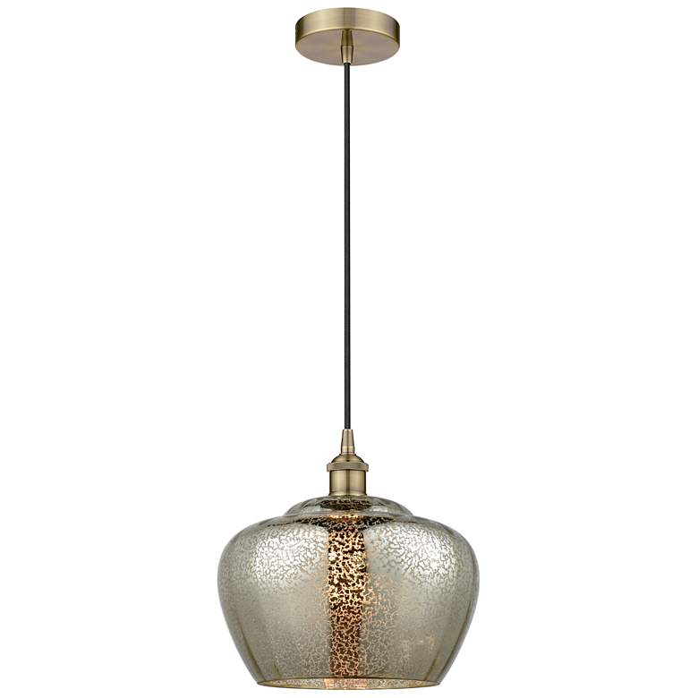 Image 1 Edison Fenton 11" Antique Brass Mini Pendant w/ Mercury Shade