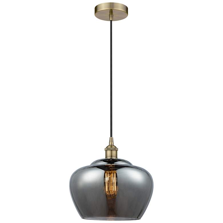 Image 1 Edison Fenton 11" Antique Brass Mini Pendant w/ Plated Smoke Shade