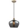 Edison Fenton 11" Antique Brass Mini Pendant w/ Plated Smoke Shade