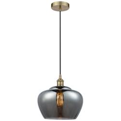 Edison Fenton 11" Antique Brass Mini Pendant w/ Plated Smoke Shade
