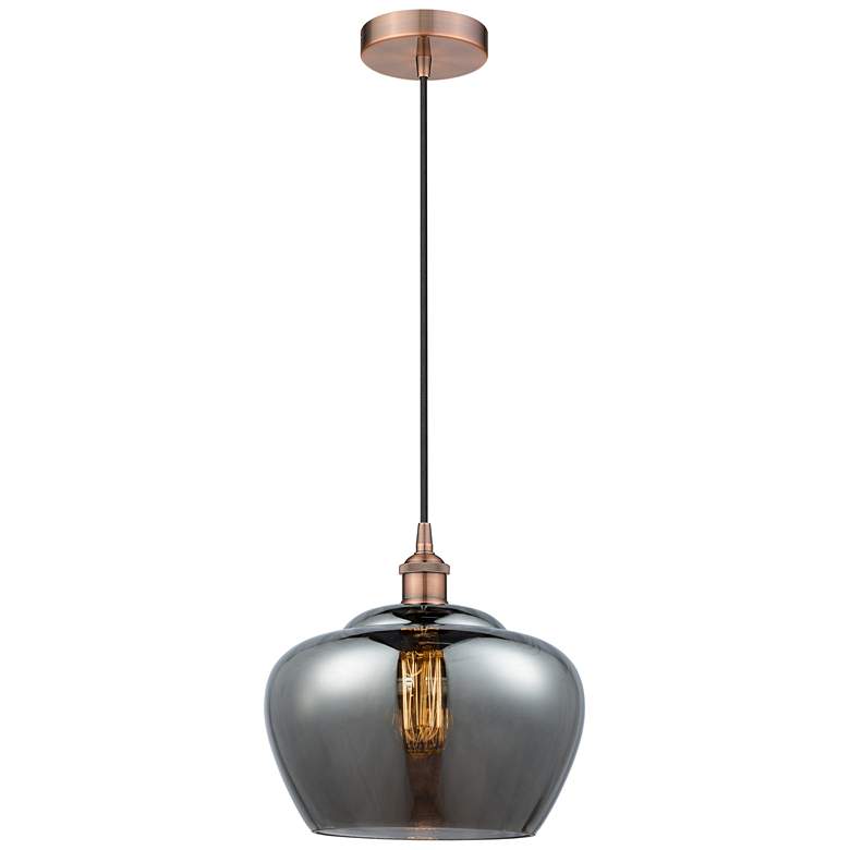 Image 1 Edison Fenton 11" Antique Copper Mini Pendant w/ Plated Smoke Shade