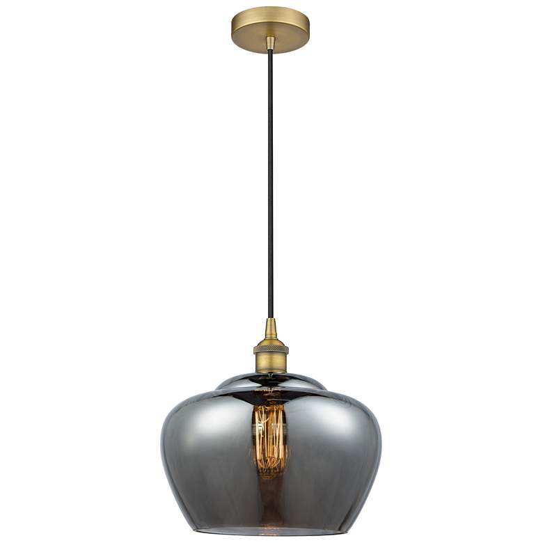 Image 1 Edison Fenton 11" Brushed Brass Mini Pendant w/ Plated Smoke Shade