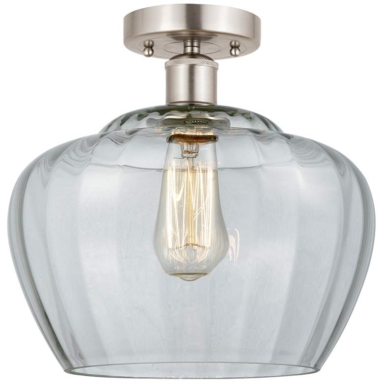 Image 1 Edison Fenton 11" Brushed Satin Nickel Semi Flush Mount w/ Clear Shade