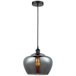Edison Fenton 11" Matte Black Mini Pendant w/ Plated Smoke Shade