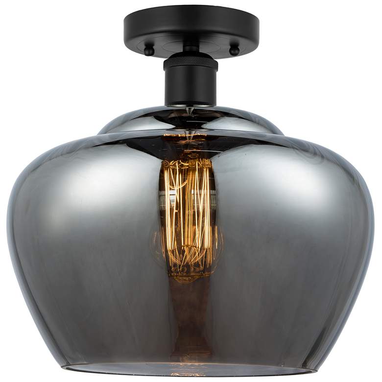 Image 1 Edison Fenton 11" Matte Black Semi Flush Mount w/ Plated Smoke Shade