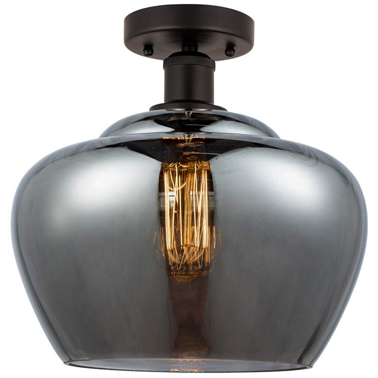 Image 1 Edison Fenton 11" Oil Rubbed Bronze Semi Flush Mount w/ Plated Smoke S