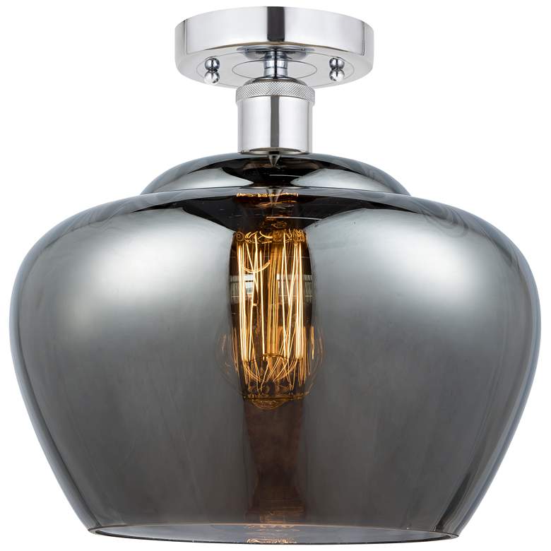 Image 1 Edison Fenton 11" Polished Chrome Semi Flush Mount w/ Plated Smoke Sha